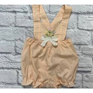 Vintage Cuties by Judy Romper Overall Peach Pink Dot Size 12 months Tulip Bow